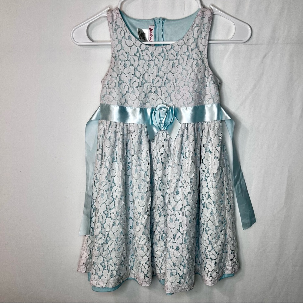 Jessica Ann Light Blue White Floral Dress Overlay Lace Size 6X